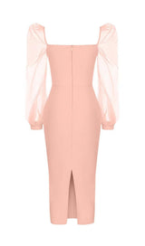 MESH SLEEVE BODYCON MIDI DRESS IN BLUSH PINK