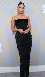STRAPLESS PLEATED DRESS IN BLACK DRESSES styleofcb 