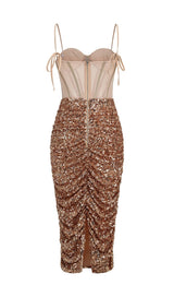 SEQUIN CORSET MIDI DRESS IN CHAMPAGNE styleofcb 