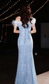 FEATHER SEQUIN BACK STRAP BODICE MAXI DRESS IN LIGHT BLUE styleofcb 