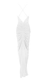 FLOWER-EMBELLISHED PLUNGE MAXI DRESS IN WHITE DRESS STYLE OF CB 
