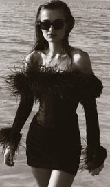 FEATHER CORSET MINI DRESS IN BLACK styleofcb 