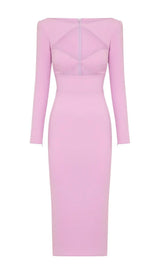 CUT OUT LONG SLEEVE MIDI DRESS IN PINK Dresses styleofcb 