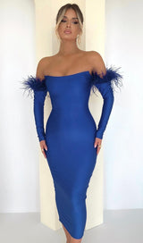 LONG SLEEVES STRAPLESS MIDI DRESS IN BLUE styleofcb 