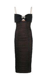 BOW MESH STRAPPY MIDI DRESS IN BLACK styleofcb 