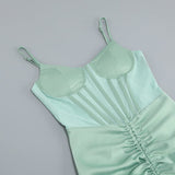 GREEN SATIN SWEETHEART NECK CORSET FRONT SPLIT MAXI DRESS DRESS styleofcb 