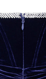 ODETTE NAVY VELVET OFF SHOULDER CORSET DRESS WITH CRYSTAL TRIM Dresses styleofcb 