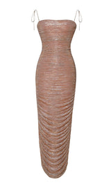 The Glint Rose Gold Ruched Chiffon Long Maxi Dress Dresses styleofcb 