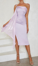SATIN CRYSTAL MIDI DRESS IN LILAC GRAY DRESS styleofcb 