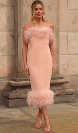FEATHER BODYCON MIDI DRESS Dresses styleofcb S PINK 