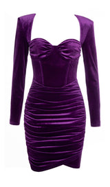 LONG SLEEVES RUCHED MINI DRESS IN PURPLE Dresses styleofcb 