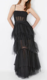 TIERED RUFFLE TULLE EVENING MAXI DRESS Dresses styleofcb 