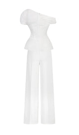 WHITE FEATHER PLEATED TWO PIECES SUIT