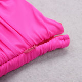 SHOULEDR PAD WAIST BARING FEATHER BLOUSE PLEATED DRESS IN PINK styleofcb 