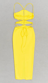 CRISSCROSS HALTERNECK CUTOUT MIDI DRESS IN YELLOW styleofcb 