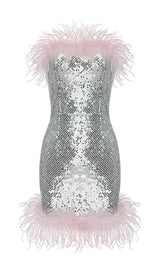 STRAP SILVER SEQUIN FEATHER MINI DRESS Dresses styleofcb 