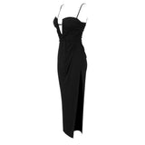 THIGH SLIT HALTER MAXI DRESS IN BLACK DRESS styleofcb 