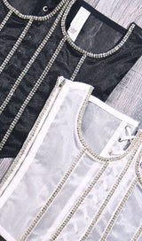 BLACK CRYSTAL TASSELS CORSET Shirts & Tops styleofcb 