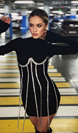 BLACK CRYSTAL TASSELS CORSET Shirts & Tops styleofcb 