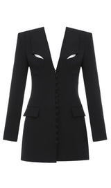 BLACK HOLLOW DRAPED TUXEDO DRESS ohmogo BLACK XS 