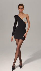 BLACK ONE SHOULDER CRYSTAL MINI DRESS Dresses styleofcb 