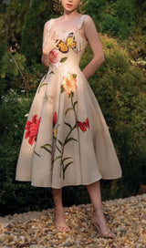 BUTTERFLY FLOWER PRINY MIDI DRESS IN GRAY DRESS styleofcb 