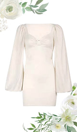 CAGE SLEEVE HOLLOW MINI DRESS IN IVORY WHITE