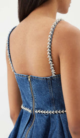 CRYSTAL-EMBELLISHED DENIM MINI DRESS IN BLUE DRESS STYLE OF CB 