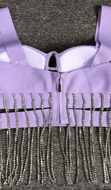 CRYSTAL TASSEL BANDAGE MINI DRESS IN PURPLE DRESS STYLE OF CB 