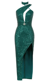 CUT OUT SEQUINS MAXI DRESS IN FOREST GREEN DRESS STYLE OF CB 