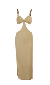 Chain slit cutout dress. ohmogo KHAKI S 