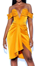 Dreya Gold Off Shoulder Satin Corset Dress Dresses Oh CiCi 