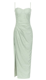DRAPED LINEN MIDI DRESS IN LIGHT GREEN DRESS sis label 