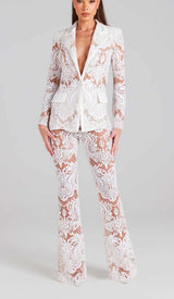 EMBROIDERED LACE MESH JACKET SUIT IN WHITE DRESS STYLE OF CB 