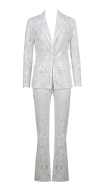 EMBROIDERED LACE MESH JACKET SUIT IN WHITE DRESS STYLE OF CB 