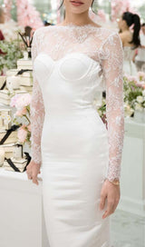 EMBROIDERED LACE MIDI DRESS IN WHITE DRESS STYLE OF CB 