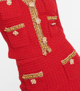 RED KNIT V NECK CARDIGAN