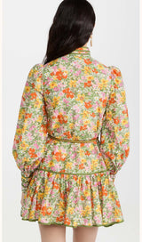 FLORAL PRINT LACE-UP MIDI DRESS IN AUTUMN LEAVES DRESS STYLE OF CB 