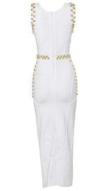GOLD ACCENT BANDAGE MAXI DRESS DRESS STYLE OF CB 