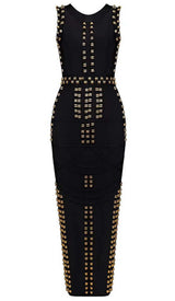 GOLD ACCENT BANDAGE MAXI DRESS DRESS STYLE OF CB S BLACK 