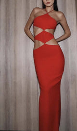 HALTERNECK CUTOUT MAXI DRESS IN RED DRESS STYLE OF CB 