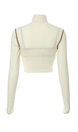 High-necked long-sleeved suspender top. ohmogo 