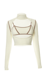 High-necked long-sleeved suspender top. ohmogo 