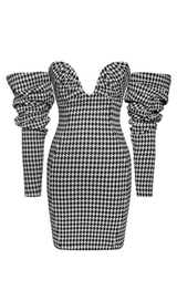 Houndstooth word shoulder wrap dress. ohmogo 