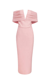 DEEP V SKINNY MIDI DRESS IN PINK styleofcb 