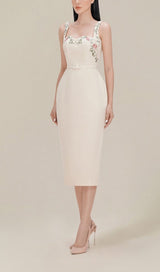 FLOWER EMBROIDERED LINEN SUSPENDER DRESS IN APRICOT styleofcb 