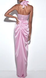 Noemie Pink Crystal Corset Satin Gown Dresses Oh CiCi 