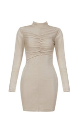 KHAKI RUCHED MINI DRESS Dresses styleofcb 
