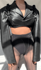 Lapel Navel Crop PU Leather Top Suit styleofcb 