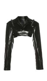 Lapel Navel Crop PU Leather Top Suit styleofcb 